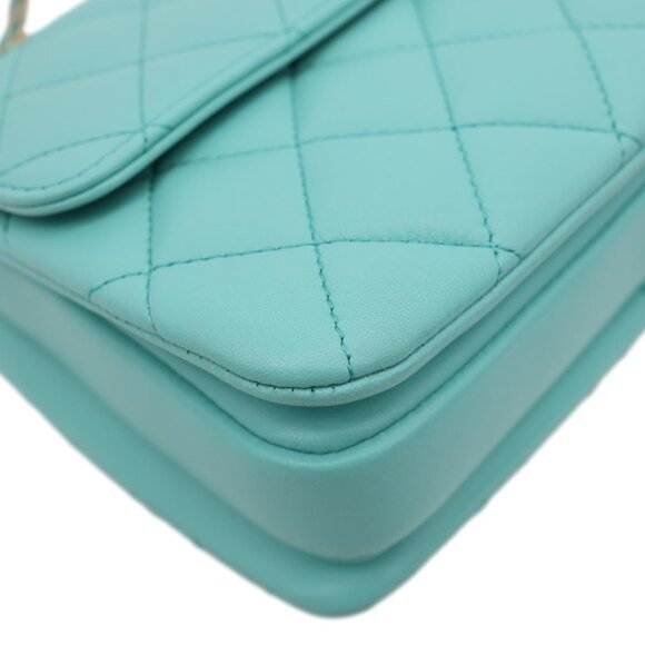 Chanel  Trendy CC Flap Mini Quilted Lambskin Top Handle Shoulder Bag Turquoise - Picture 8 of 12
